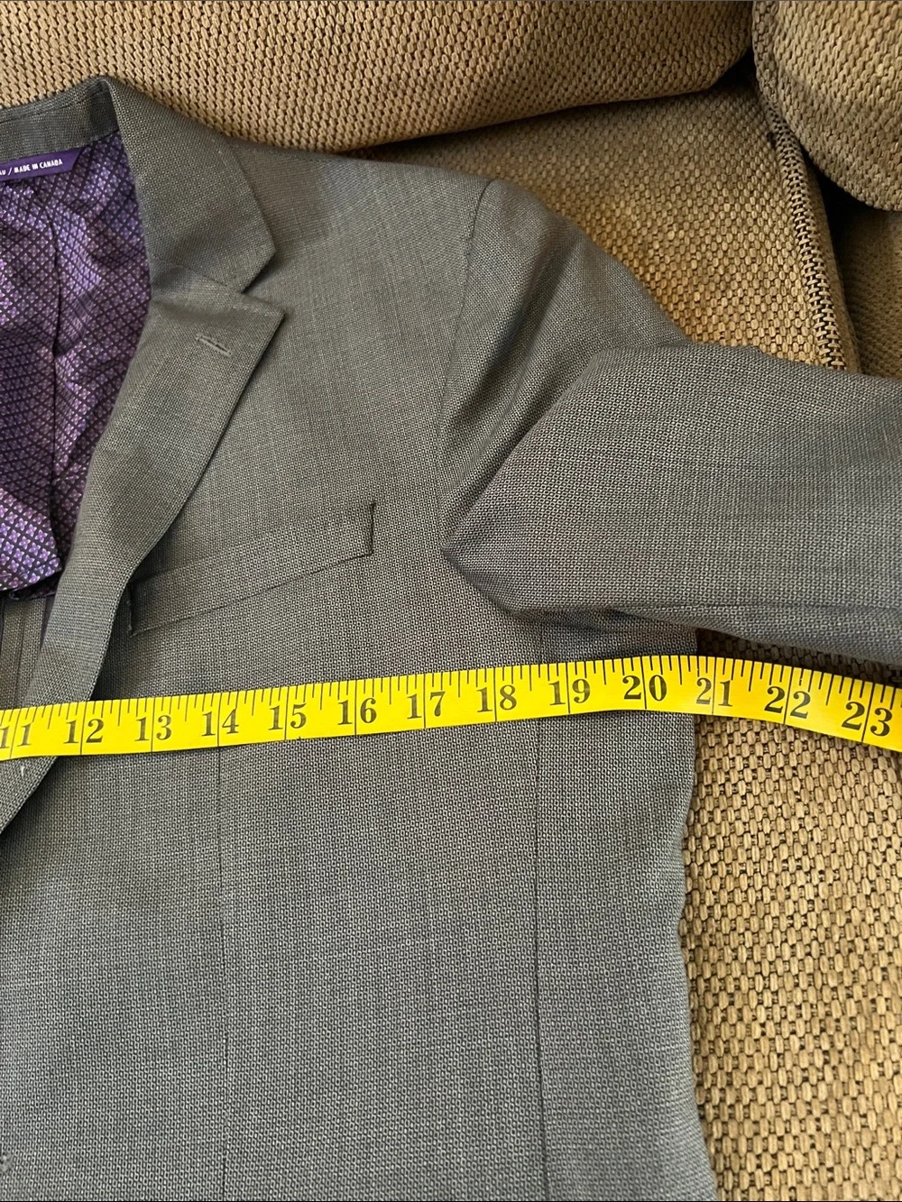 Ted Baker Gray Sport Coat with Purple Patterned Lining 100% wool size 38R